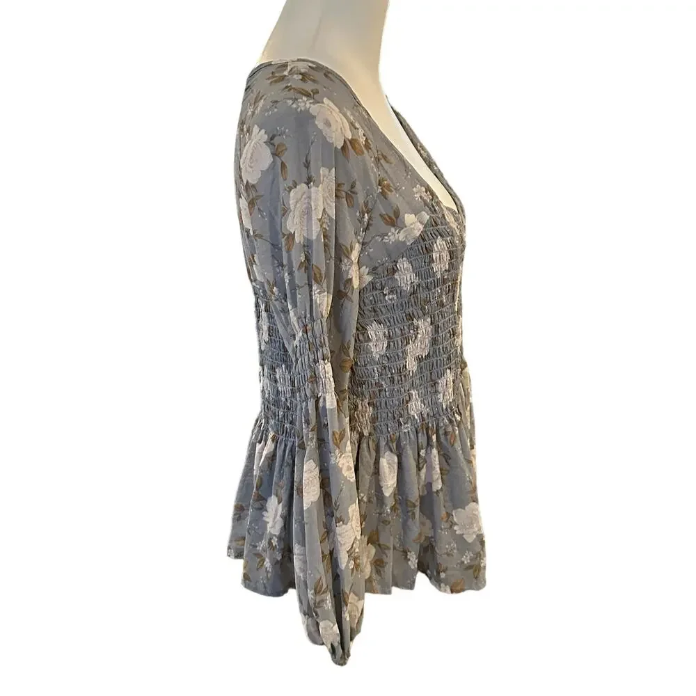 American Eagle Outfitters Small Blue Brown Long Sleeve Top - Picture 2 of 4